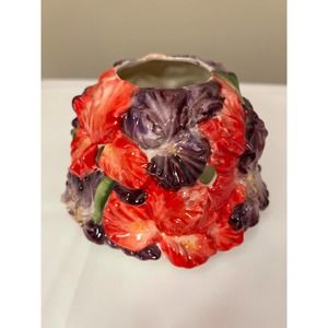 Home Interior Candle Shade Floral Iris Purple Red‎ & Green Jar Topper23